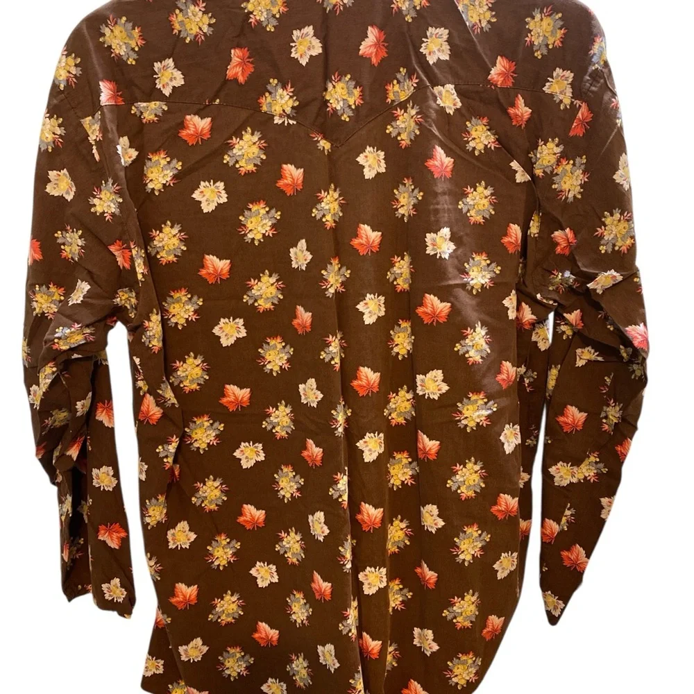 Rare 70s Women’s Brown Floral Western Shirt Copper Pearl Snaps Boho - Picture 11 of 11